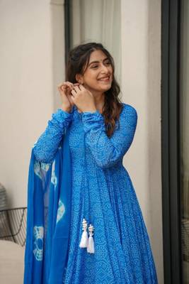 Blue Color Bandhej Anarkali Suit Set 2