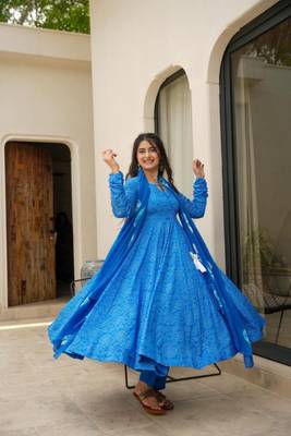 Blue Color Bandhej Anarkali Suit Set 3