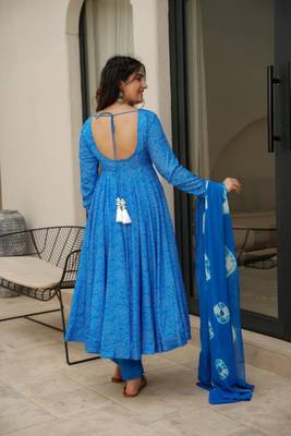 Blue Color Bandhej Anarkali Suit Set 4