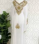 White Wedding Zari Embroidered Georgette Stitched Stone Work Long Sleeve Dresses
