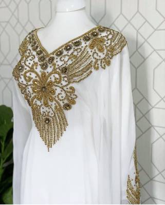 White Wedding Zari Embroidered Georgette Stitched Stone Work Long Sleeve Dresses 4