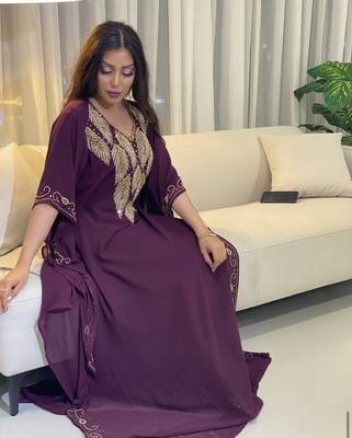 Purple Zari Embroidered Stone Work Georgette Stitched Wedding Dresses 1