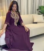 Purple Zari Embroidered Stone Work Georgette Stitched Wedding Dresses