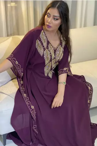 Purple Zari Embroidered Stone Work Georgette Stitched Wedding Dresses