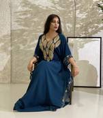 Turquoise Zari Embroidered Stone Work Georgette Stitched Wedding Party Wear Dresses