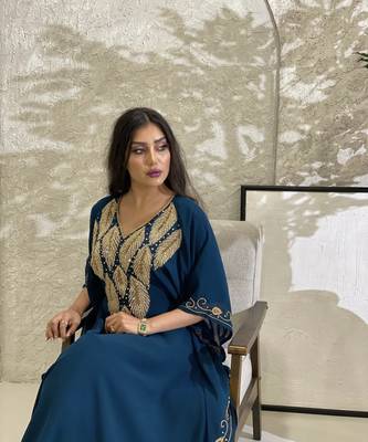 Turquoise Zari Embroidered Stone Work Georgette Stitched Wedding Party Wear Dresses 2