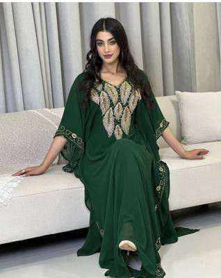 Green Zari Embroidered Stone Work Georgette Casual Stitched Wedding Party Wear Dress 1