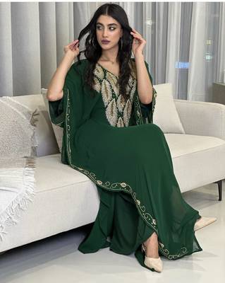 Green Zari Embroidered Stone Work Georgette Casual Stitched Wedding Party Wear Dress 2