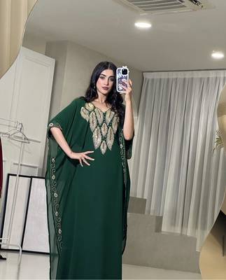 Green Zari Embroidered Stone Work Georgette Casual Stitched Wedding Party Wear Dress 3