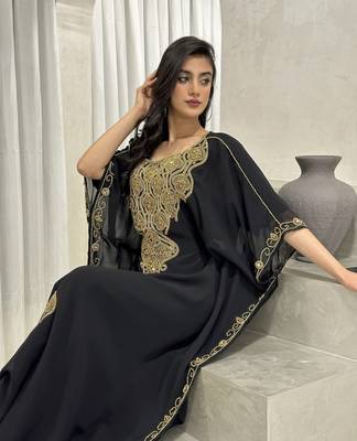 Black Zari Embroidered Stone Work Georgette Casual Stitched Wedding Party Wear Dress 1
