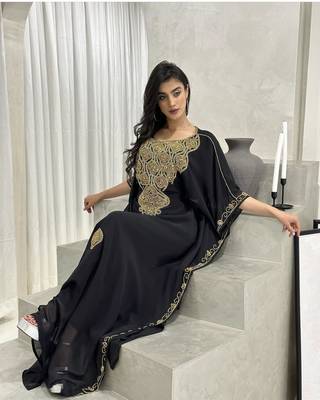 Black Zari Embroidered Stone Work Georgette Casual Stitched Wedding Party Wear Dress 2