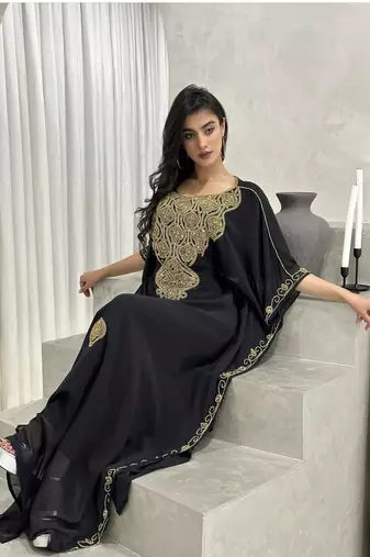 Black Zari Embroidered Stone Work Georgette Casual Stitched Wedding Party Wear Dress