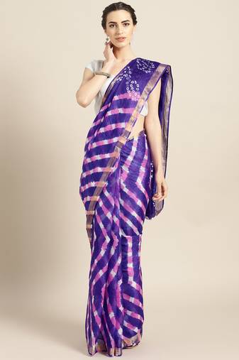 Hand Dyed Navy Blue Leheriya Kota Doria Sustainable Saree