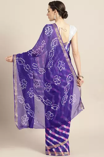 Hand Dyed Navy Blue Leheriya Kota Doria Sustainable Saree
