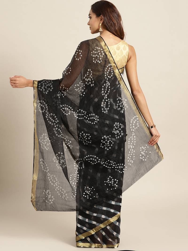 Hand Dyed Black Leheriya Kota Doria Sustainable Saree