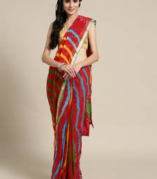 Hand Dyed Red Bandhani Chiffon Sustainable Saree