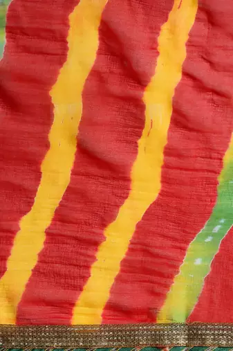 Hand Dyed Red Bandhani Chiffon Sustainable Saree