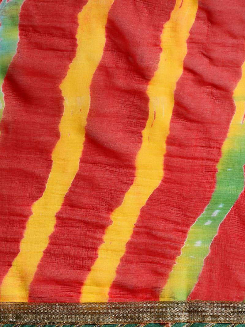 Hand Dyed Red Bandhani Chiffon Sustainable Saree