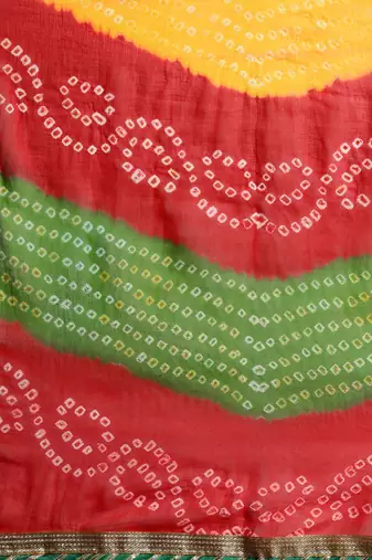 Hand Dyed Red Bandhani Chiffon Sustainable Saree
