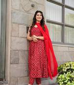 Red Color Rayon Nayra Cut Suit Set