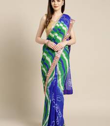 Hand Dyed Blue & Green Bandhani Chiffon Sustainable Saree