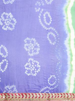Hand Dyed Blue & Green Bandhani Chiffon Sustainable Saree 3