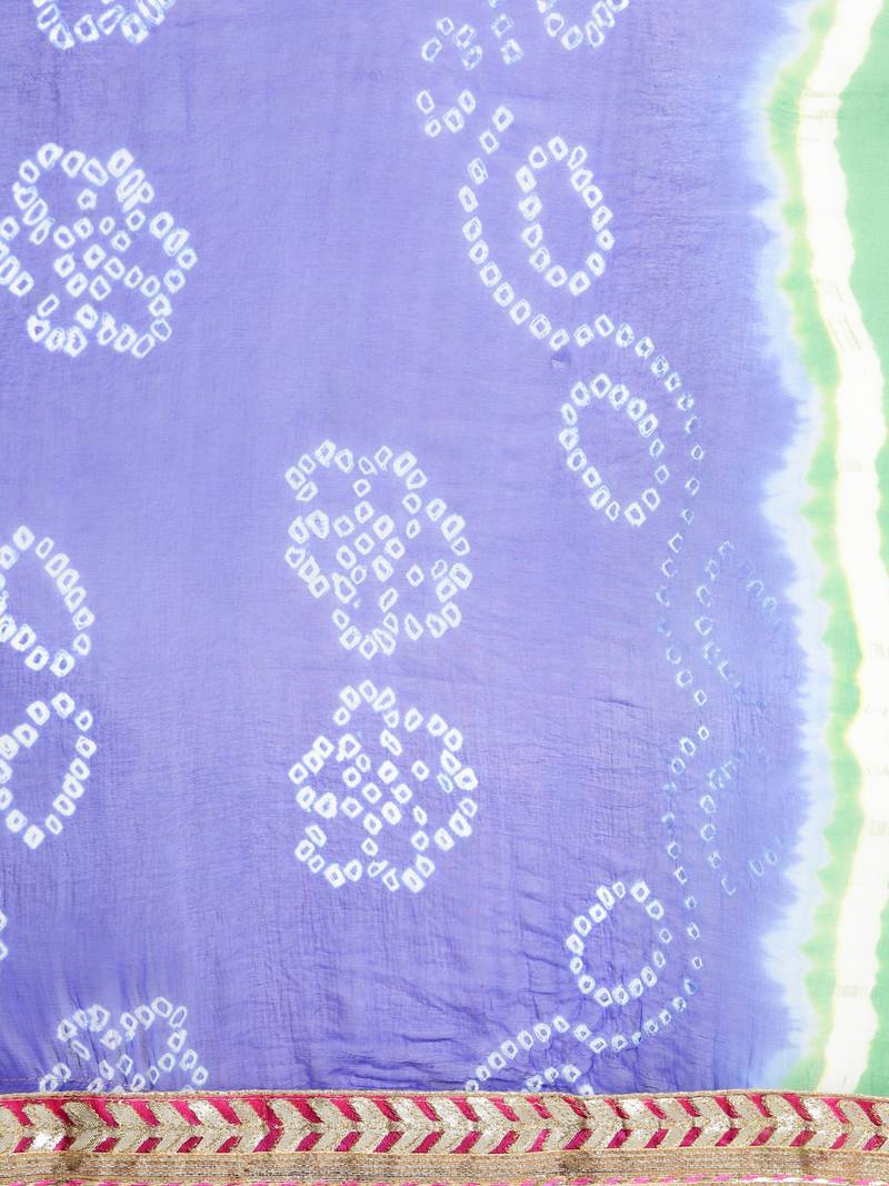 Hand Dyed Blue & Green Bandhani Chiffon Sustainable Saree