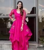 Pink Asymmetrical Organza Jacket Set