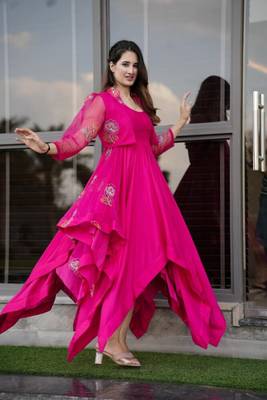 Pink Asymmetrical Organza Jacket Set 3