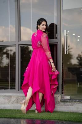 Pink Asymmetrical Organza Jacket Set 4