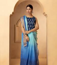 Blue & Gold Toned Tie and Dye Pure Silk Kota Saree