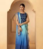 Blue & Gold-Toned Tie and Dye Pure Silk Kota Saree