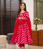 Pink Leheriya Organza Anarkali Suit Set
