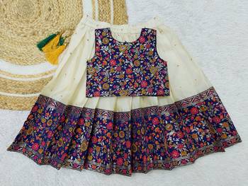 Girl's Traditional Blue Readymade South Indian Pattu Pavadai Lehenga Choli For Kid's 1