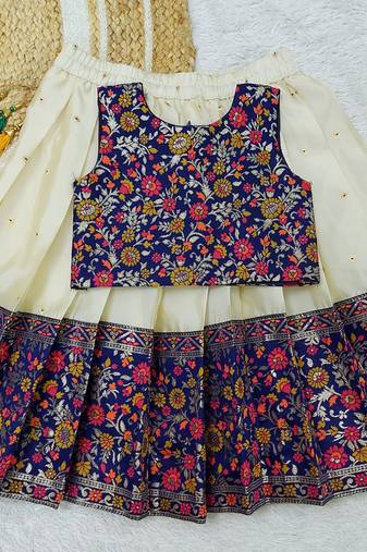 Girl's Traditional Blue Readymade South Indian Pattu Pavadai Lehenga Choli For Kid's