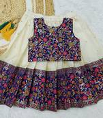 Girl's Traditional Blue Readymade South Indian Pattu Pavadai Lehenga Choli For Kid's