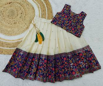 Girl's Traditional Blue Readymade South Indian Pattu Pavadai Lehenga Choli For Kid's 2