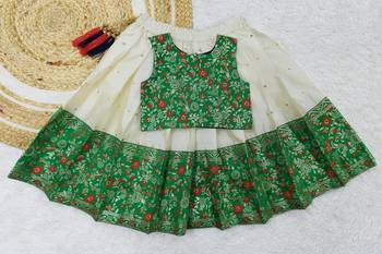 Girl's Traditional Green Readymade South Indian Pattu Pavadai Lehenga Choli For Kid's 1