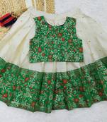 Girl's Traditional Green Readymade South Indian Pattu Pavadai Lehenga Choli For Kid's