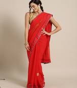 Red Hand Embellished Georgette Saree