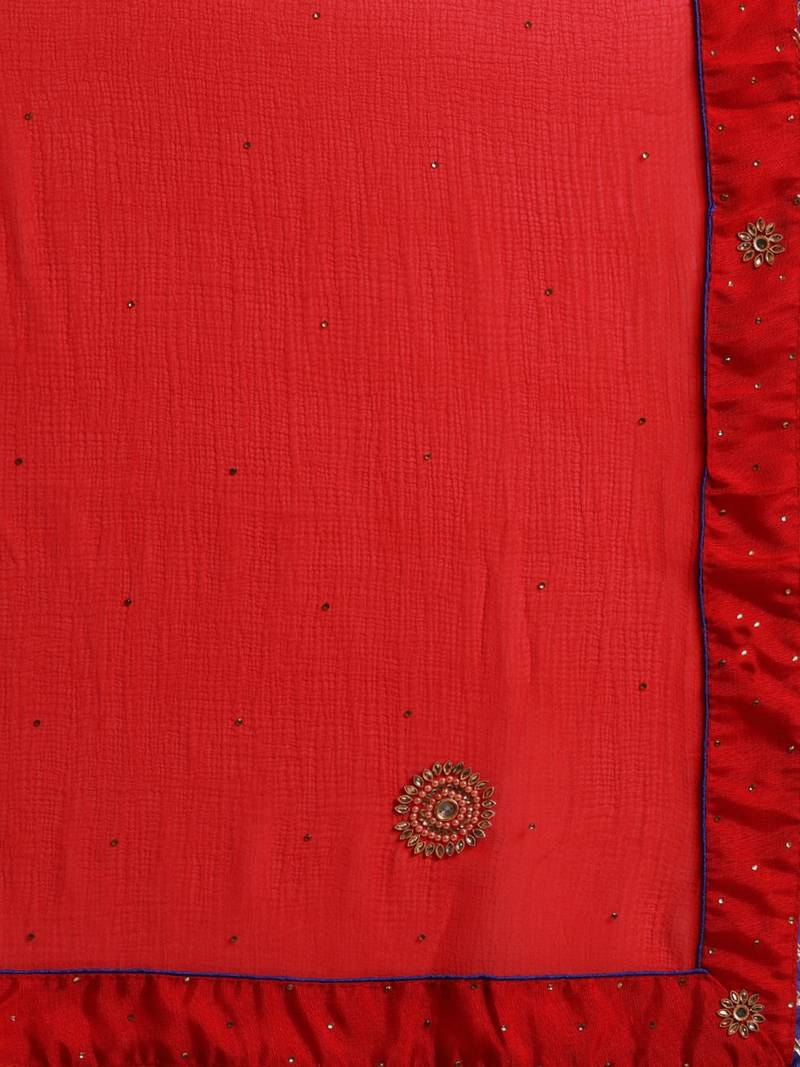 Red Hand Embellished Georgette Saree