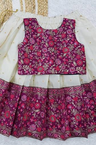 Girl's Traditional Maroon Readymade South Indian Pattu Pavadai Lehenga Choli For Kid's