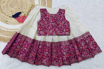 Girl's Traditional Maroon Readymade South Indian Pattu Pavadai Lehenga Choli For Kid's 1
