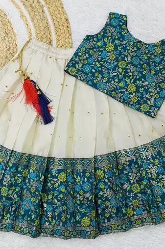 Girl's Traditional Rama Readymade South Indian Pattu Pavadai Lehenga Choli For Kid's