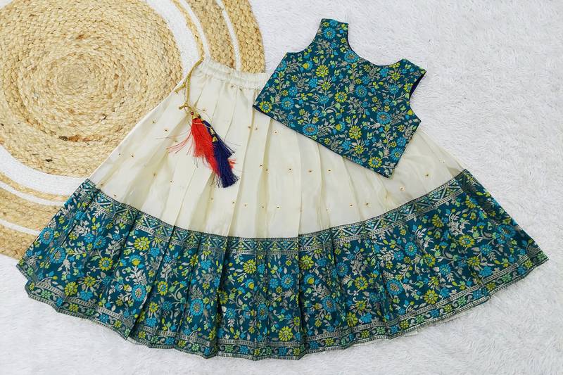 Girl's Traditional Rama Readymade South Indian Pattu Pavadai Lehenga Choli For Kid's