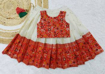 Girl's Traditional Red Readymade South Indian Pattu Pavadai Lehenga Choli For Kid's 1