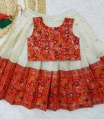 Girl's Traditional Red Readymade South Indian Pattu Pavadai Lehenga Choli For Kid's