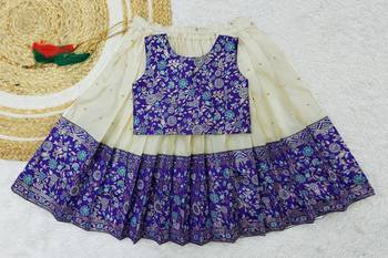 Girl's Traditional Royal Blue Readymade South Indian Pattu Pavadai Lehenga Choli For Kid's 1