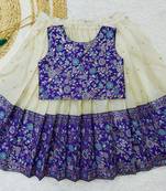 Girl's Traditional Royal Blue Readymade South Indian Pattu Pavadai Lehenga Choli For Kid's