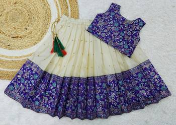 Girl's Traditional Royal Blue Readymade South Indian Pattu Pavadai Lehenga Choli For Kid's 2